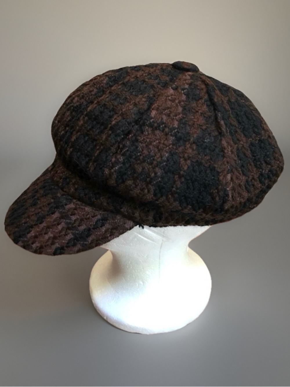 Vintage Plaid Newsboy Cabbie Hat & Scarf Set